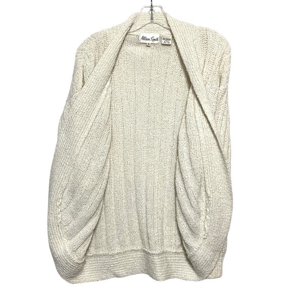 VTG Allison Smith White Acrylic Open Cardigan Sweater Womens M Classic Preppy - Picture 2 of 6